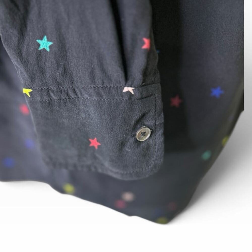 Rails Kate 100%Silk Black Multi Color Star Print Button Down Long Sleeve Blouse - Picture 5 of 8